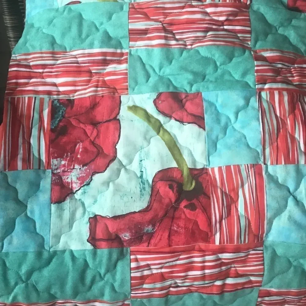 Hand Crafted Quilt Turquoise and Red